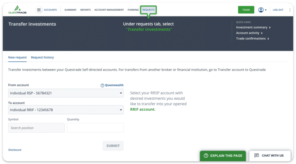 Transfer RRSP to RRIF Questrade