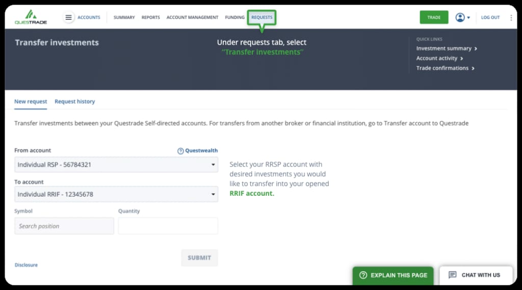 Transfer RRSP to RRIF Questrade